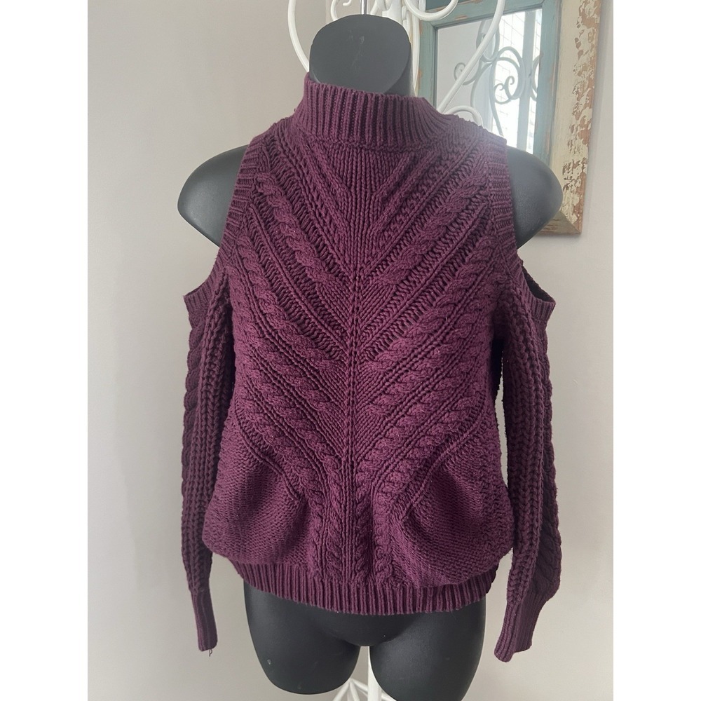 Y2K Aeropostale Cold Shoulder Wine Chunky Cable Knit‎ Sweater Womens Small Boho
